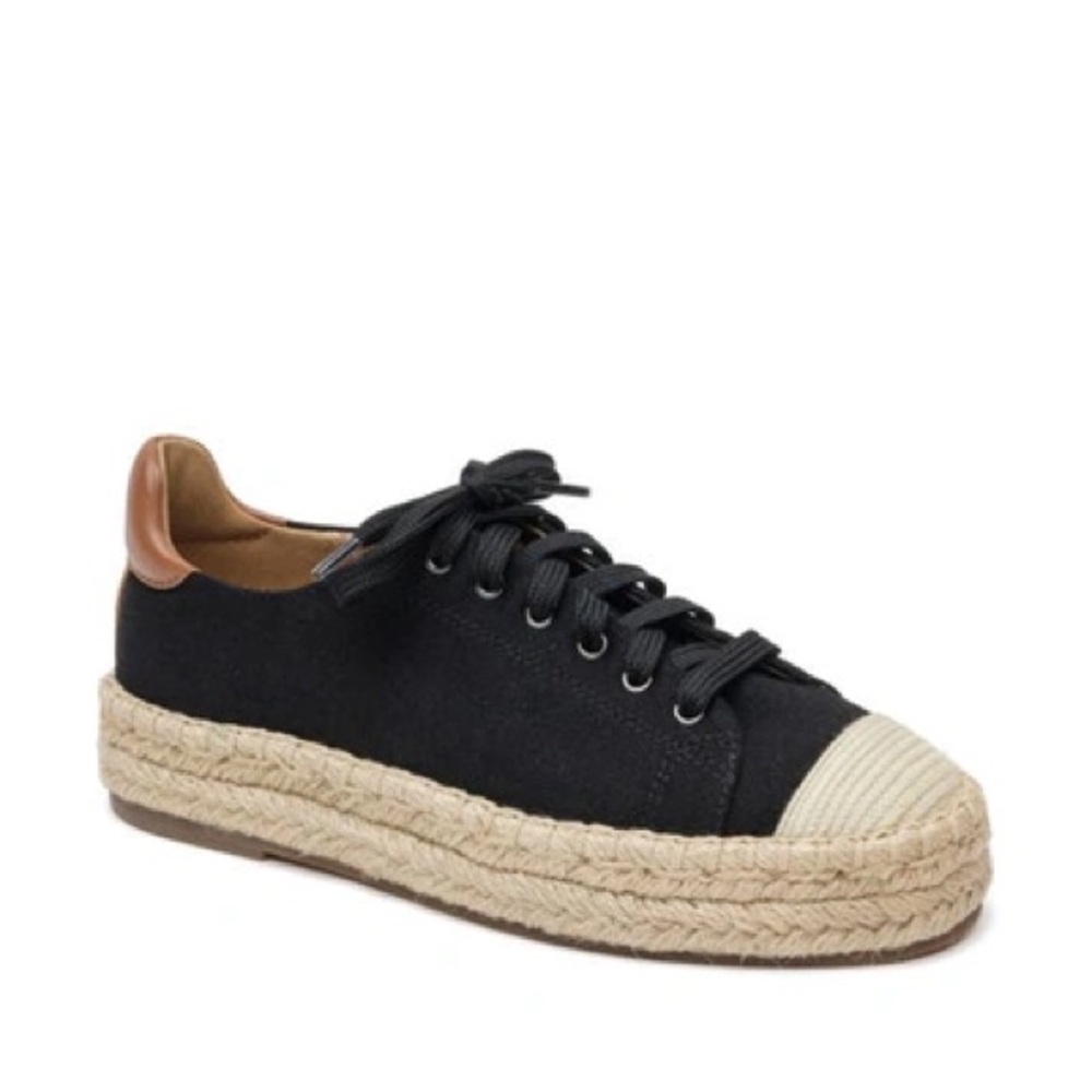 New! Linea Paolo Silva Espadrille platform Sneaker In Black/cognac size 8.5